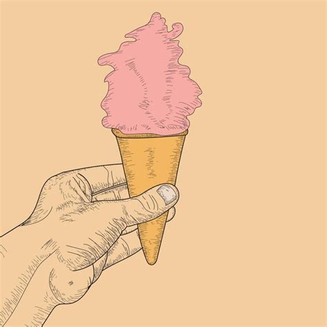 Premium Vector Ice Cream Holding Hand Hand Drawing Ice Cream Cone