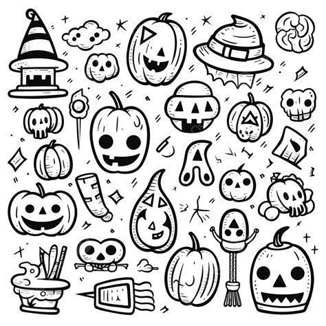 Set Of Halloween Elements Doodle Style Vector Design Illustration Isolated On White Halloween