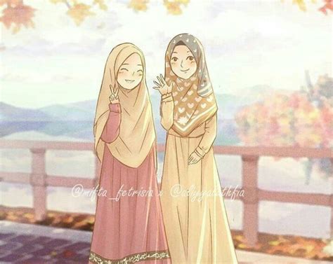 Two Muslim Friends Illustration Art Sevimli Anime Kızı Sevimli Anime