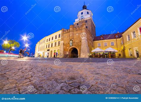 The Cracow Gate Of Old Town In Lublin At Night Editorial Stock Image