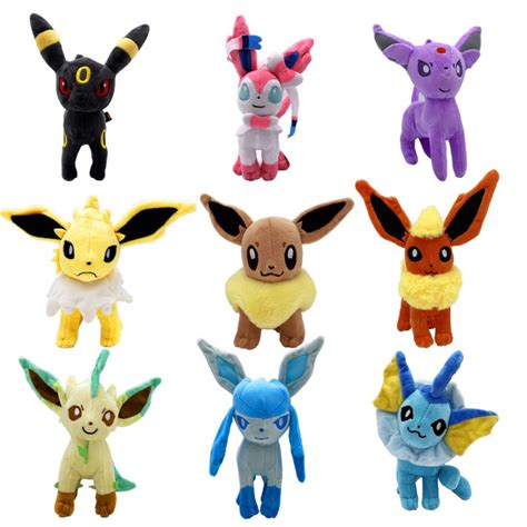 Set Of 9 Plushes Eevee And His Evolutions Standing Pokemon Soft Toys 20cm