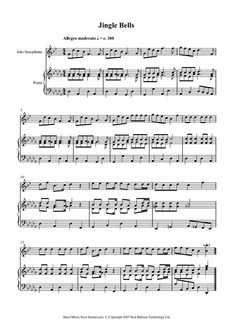 Jingle Bells Sheet Music For Saxophone