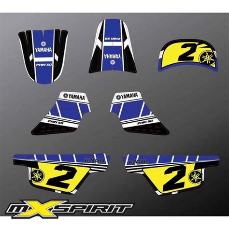 Kit Deco Autocollant Sticker Moto Cross Blue Vintage Pour Yamaha Pw