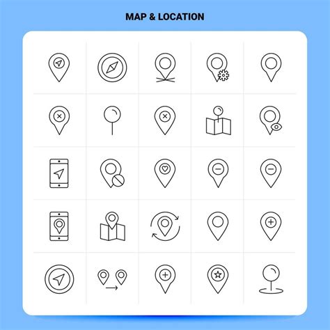 Outline 25 Map Location Icon Set Vector Line Style Design Black Icons