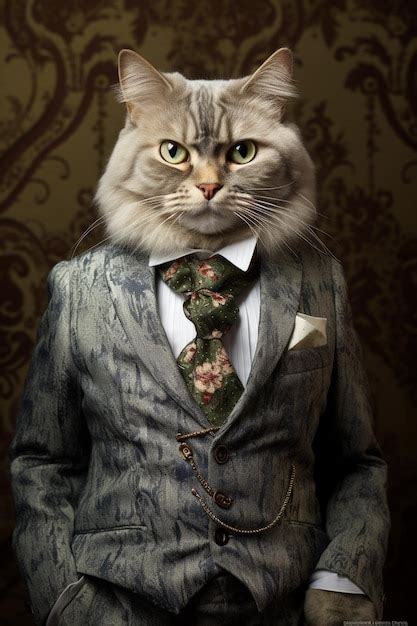 Premium AI Image Araffe Cat In A Suit And Tie With A Floral Tie