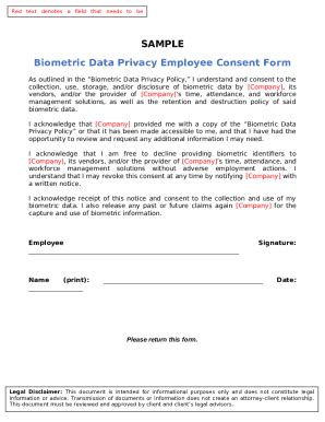 SAMPLE Biometric Data Privacy Employee Consent Doc Template PdfFiller