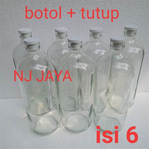 PAKET 6 Pcs Boto Jamu Kaca 1 Liter BARU TUTUP Botol Bensin 1 Liter