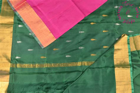 Tvis And Bliss Pink And Bottle Green Half And Half Uppada Silk Saree