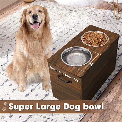 Elevated Dog Bowls Stand with Storage, Wooden Raised Dog Bowls with 2 ...