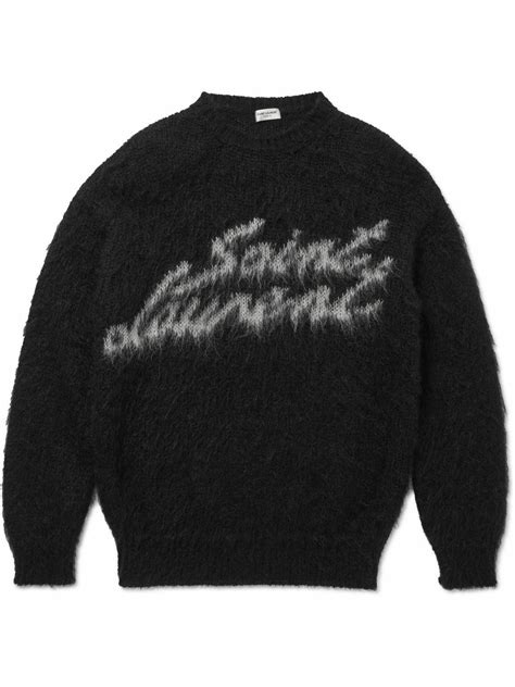 Saint Laurent Logo Intarsia Mohair Blend Sweater Black Saint Laurent