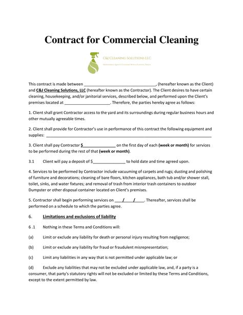 Free Printable Cleaning Contract Templates Word Pdf