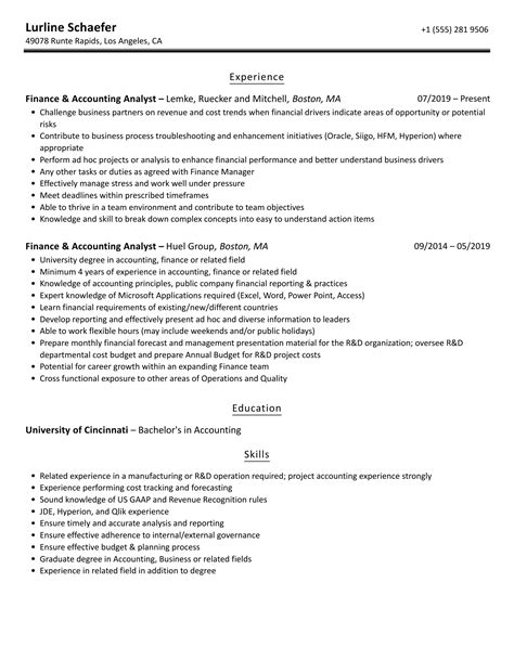 Finance Accounting Analyst Resume Samples Velvet Jobs