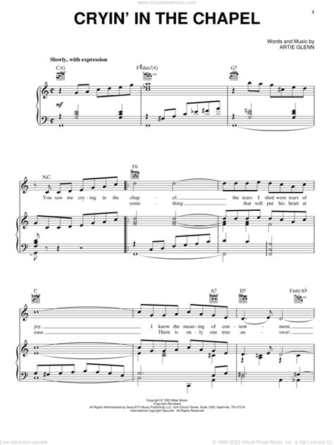 Crying In The Chapel Sheet Music For Voice Piano Or Guitar PDF