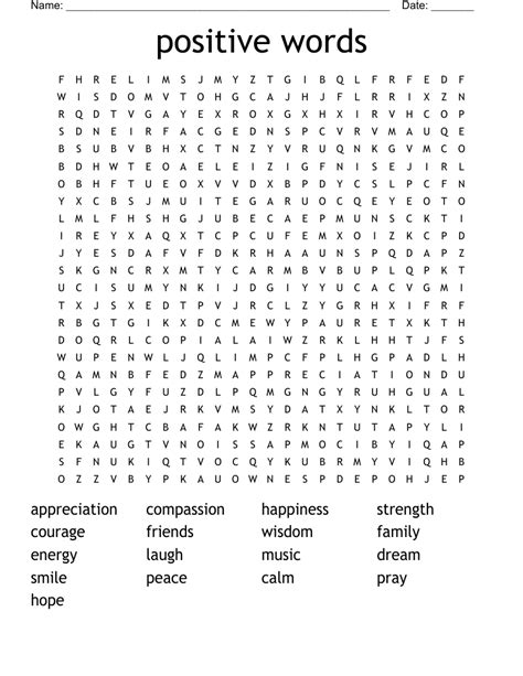 Positive Word Search Printable