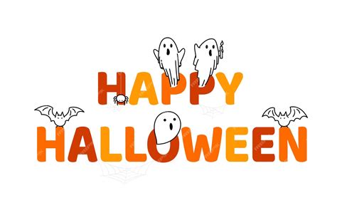 Premium Vector Happy Halloween Text Banner With Ghosts Bats And Spiders