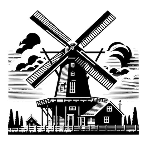 Premium Vector A Black And White Image Of A Windmill With The Words