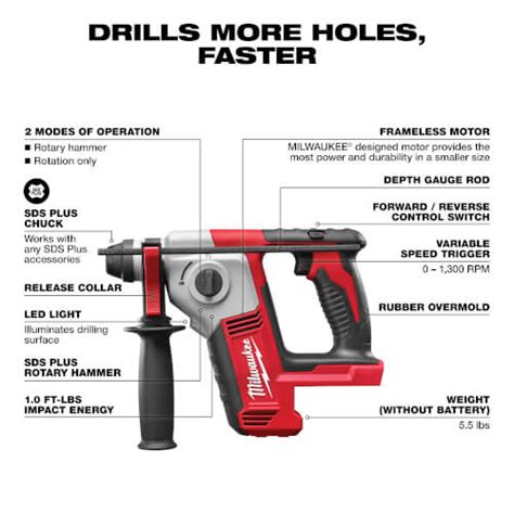 2612 20 Milwaukee 2612 20 M18 Cordless 58 Sds Plus Rotary Hammer Tool Only