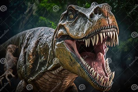 T Rex Roaring At The Camera Showing Off Its Fearsome Teeth And Claws