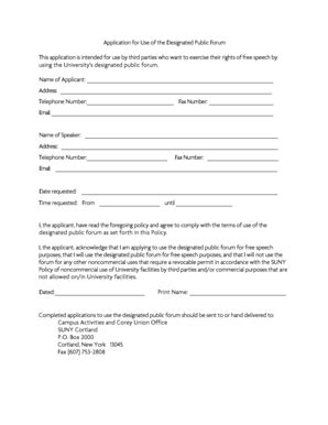 Fillable Online Www2 Cortland Application For Use Of The Designated