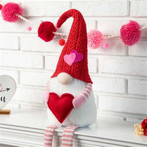 Glitzhome H Fabric Valentine S Gnome Shelf Sitter With Dangling