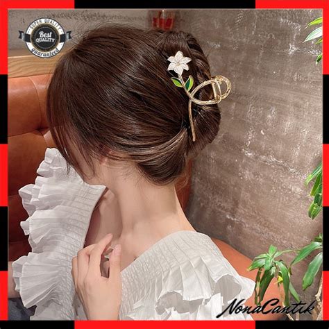 Jual Jepit Rambut Korea Bahan Besi 11cm Motif Bunga Jasmine Jedai Logam