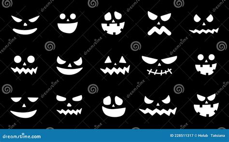 Collection Of Halloween Pumpkin Faces Icons Scary Faces Ghost Stock Vector Illustration Of