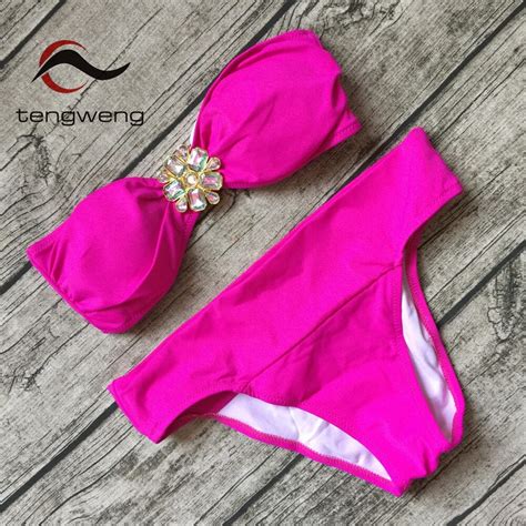 Tengweng 2019 New Sexy Solid Two Pieces Women Bikini Bandeau Large Size