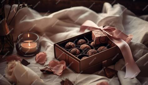 Роскошная шоколадная коробка на деревенском деревянном фоне, созданная ...