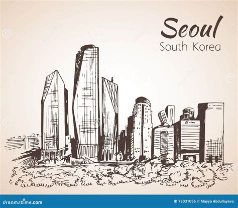 Seoul Sketch Skyline Korea Hand Drawn Vector Illustration Isolated