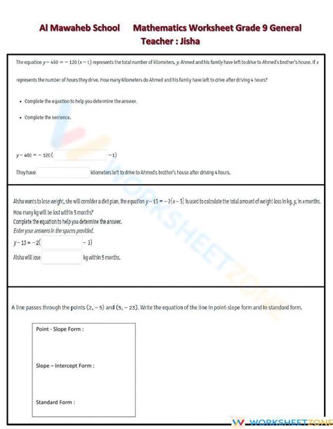 Point Slope Form Worksheet