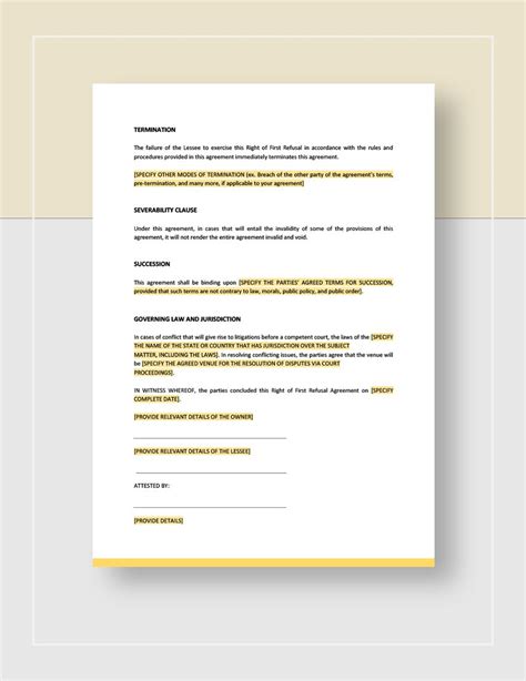 Right Of First Refusal Agreement Template Google Docs Word Apple