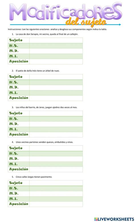 Sujeto Free Worksheet Live Worksheets