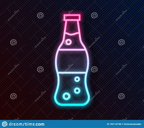 Glowing Neon Line Bottle Of Water Icon Isolated On Black Background