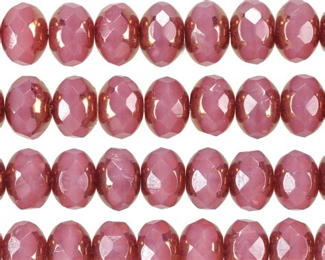 Czech Glass Bronzed Pink Opal Fire Polished Rondelle 6x9mm