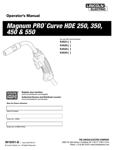 Lincoln Electric Magnum Pro Curve Hde Operator S Manual Pdf