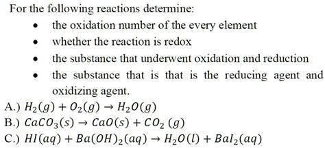 SOLVED For The Following Reactions Determine The Oxidation Number Of