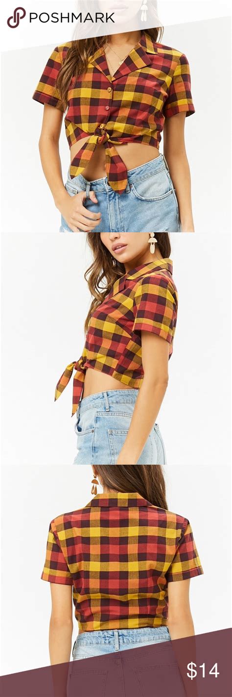 Forever 21 Cropped Plaid Tie Front Shirt Super Cute Cropped Woven Shirt