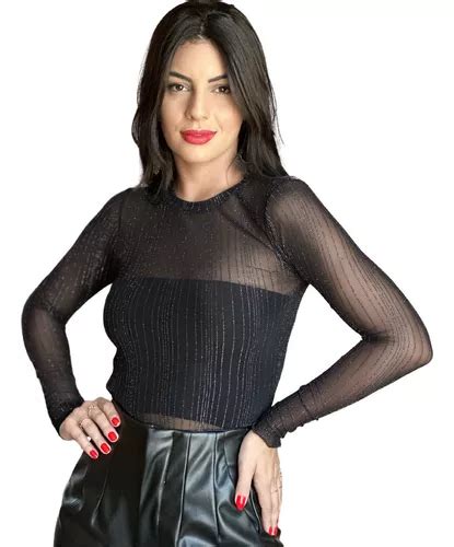 Cropped Manga Longa Tule Inverno Balada Brilho Lurex Luxo