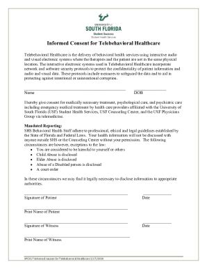 Fillable Online Informed Consent For Telebehavioral Healthcare Fax