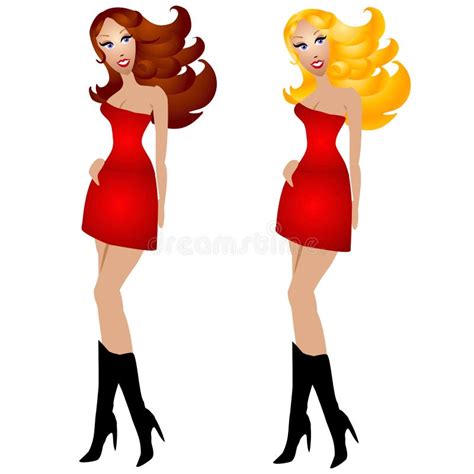 Women Wearing Red And Pink Wigs Stock Illustration Illustration Of