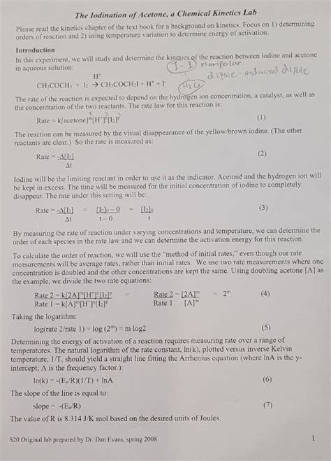 Solved The Iodination Of Acetone A Chemical Kinetics Lab Chegg