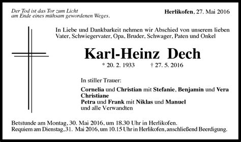 Traueranzeigen Von Karl Heinz Dech OstalbTrauer