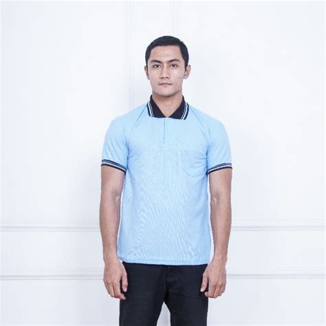 Jual Kaos Polo Shirt Pria Biru Muda Kerah Hitam Kerah Kombinasi Polo