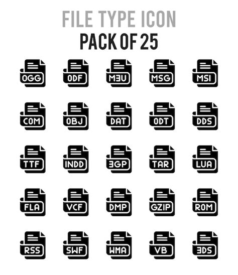 25 Dateityp Glyphen Icon Pack Vektorillustration Premium Vektor