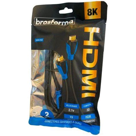 Cabo HDMI 2 Metros Blindado Ultra Resolução 8K Banhado a Ouro Brasforma