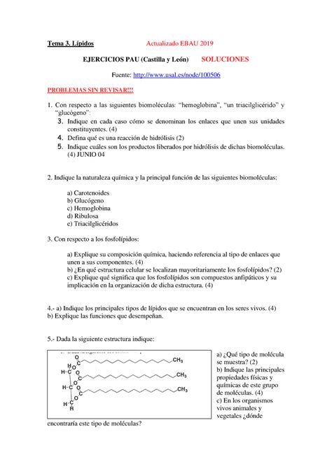 Pau bio lipidos soluciones 2019 Tema 3 Lípidos Actualizado EBAU 2019