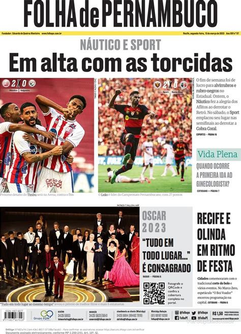 Capa Folha De Pernambuco Ter A De Janeiro De