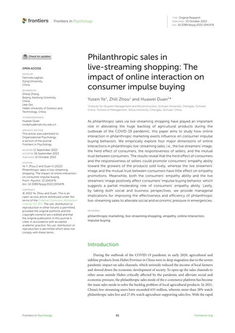 Pdf Philanthropic Sales In Live Streaming Shopping The Impact Of Online Interaction On