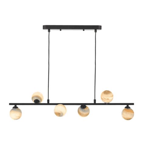 Spiral 6 Light Bar Pendant Matt Black With Planet Glass Small