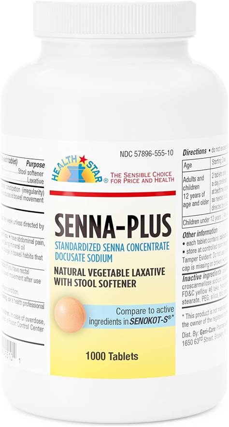 Healthstar Senna Plus Laxative Tablets 50 Mg 86 Mg Strength Docusate